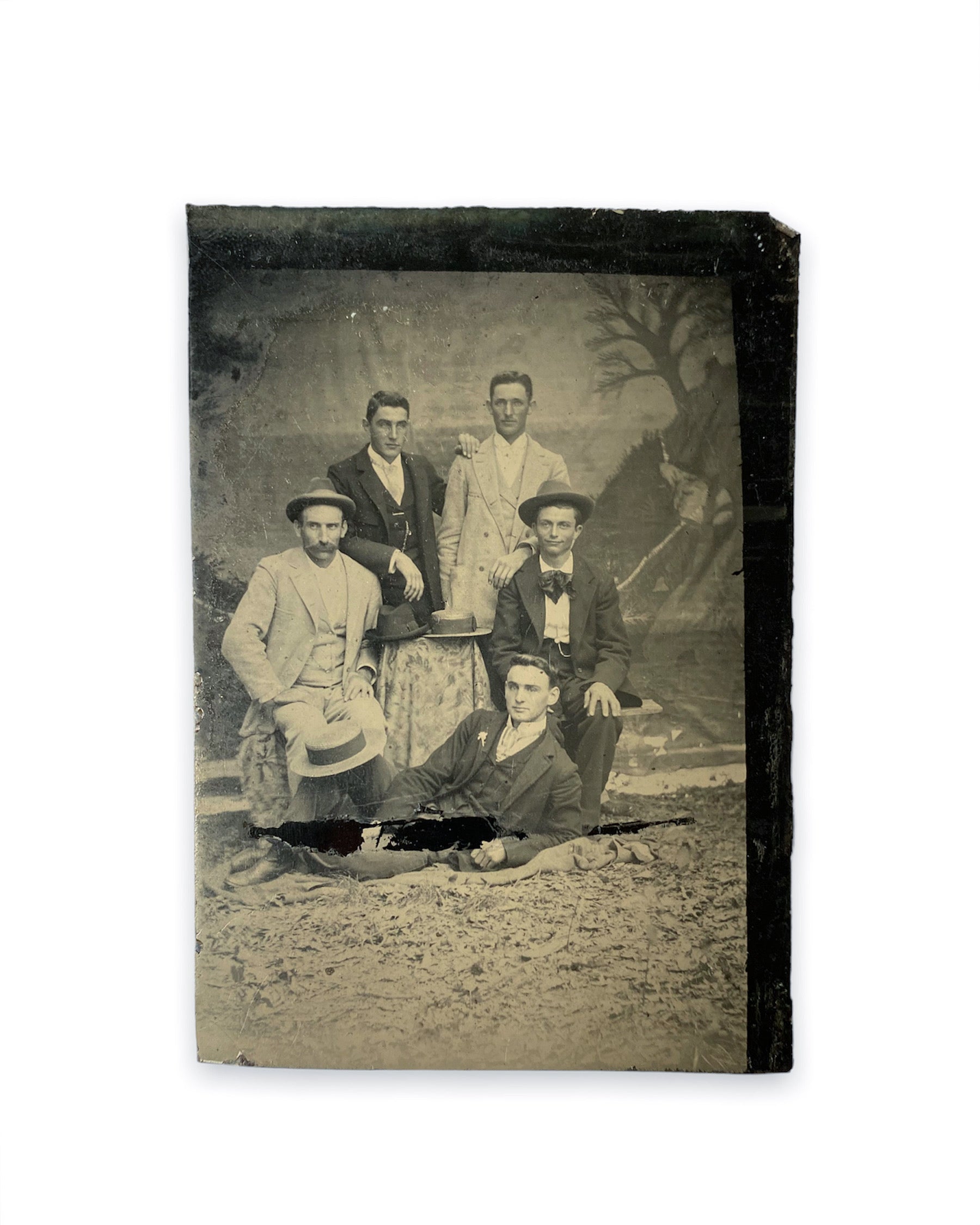 Group of Lounging Best Friend Guys Tintype