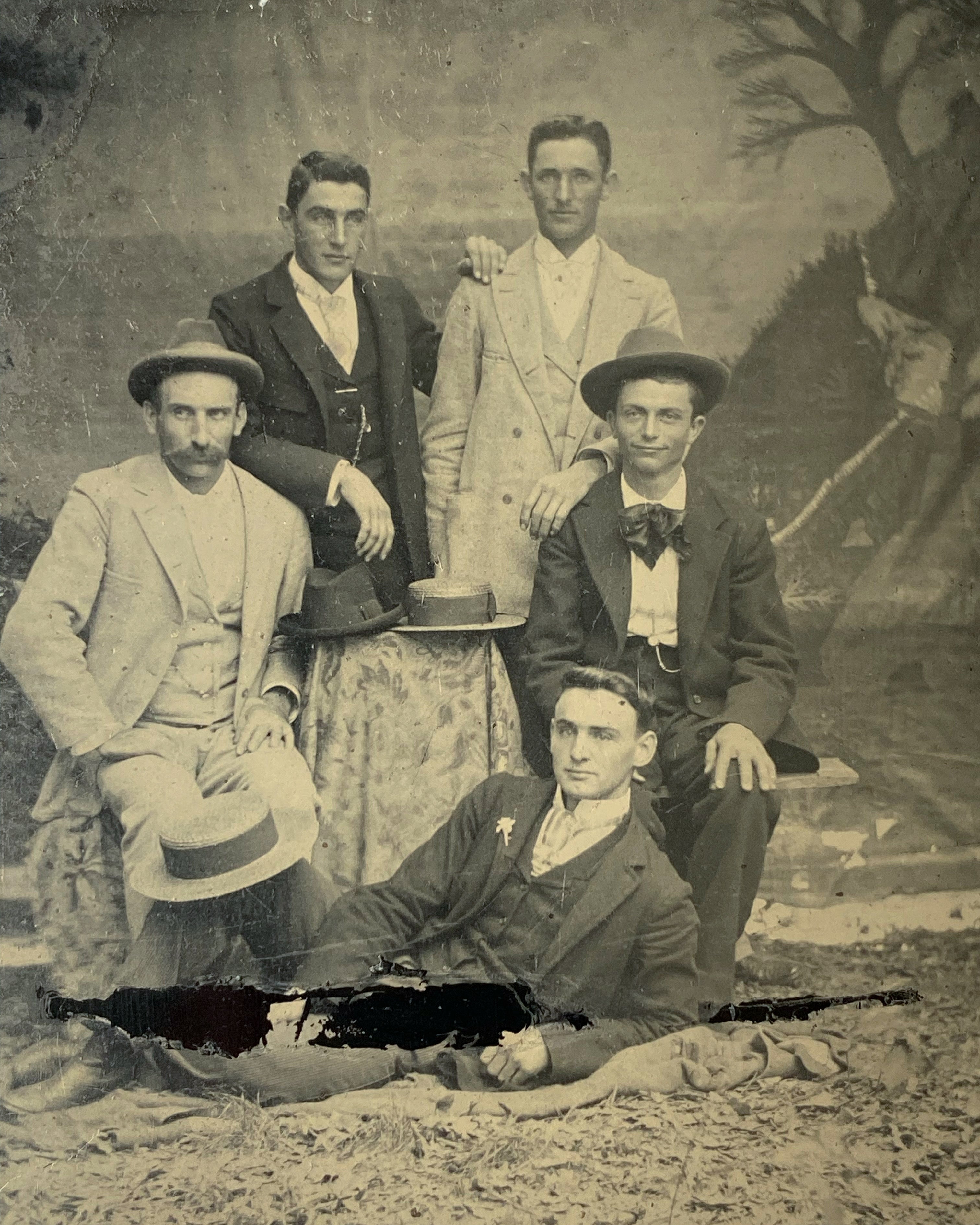 Group of Lounging Best Friend Guys Tintype