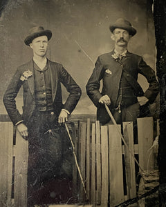 Two Men Twinning with Flowers and Canes Tintype