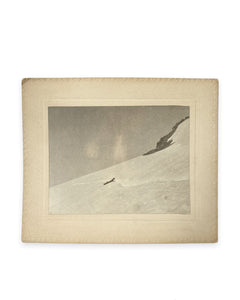 Mountain Hiker Looking Down Crack in Snow Cabinet Card