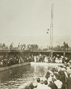 Spectators Watching Man Dive off Ladder RPPC