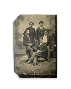 5 Men Wearing Hats Posing Tintype